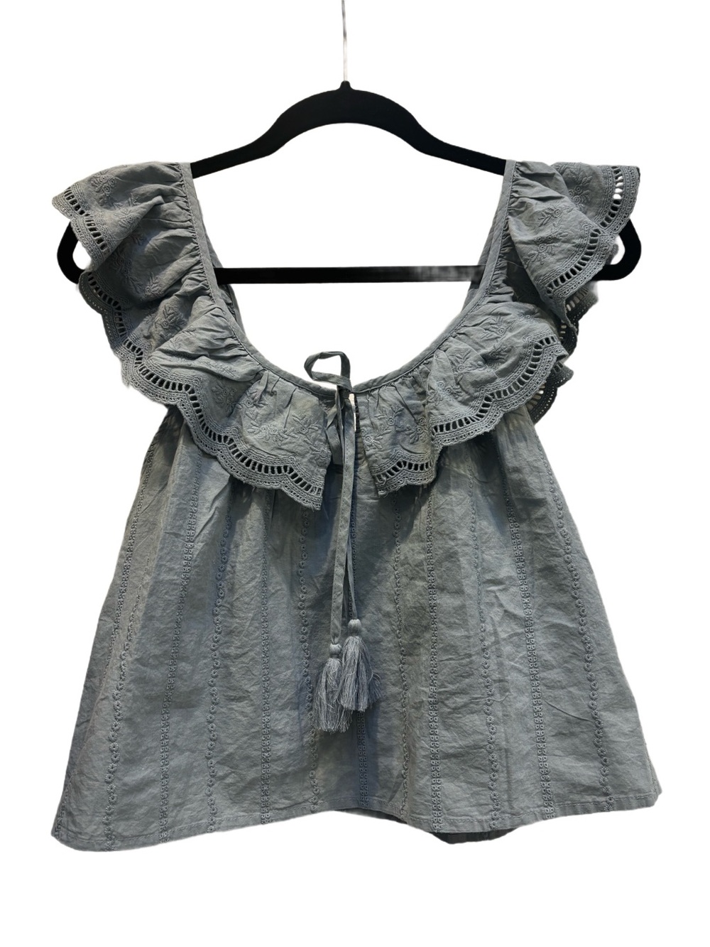 Shabby Chic Embroidered Cotton Pajama Set Light Blue Cotton Lounge Set ๐ธ 2pc - Picture 2 of 7
